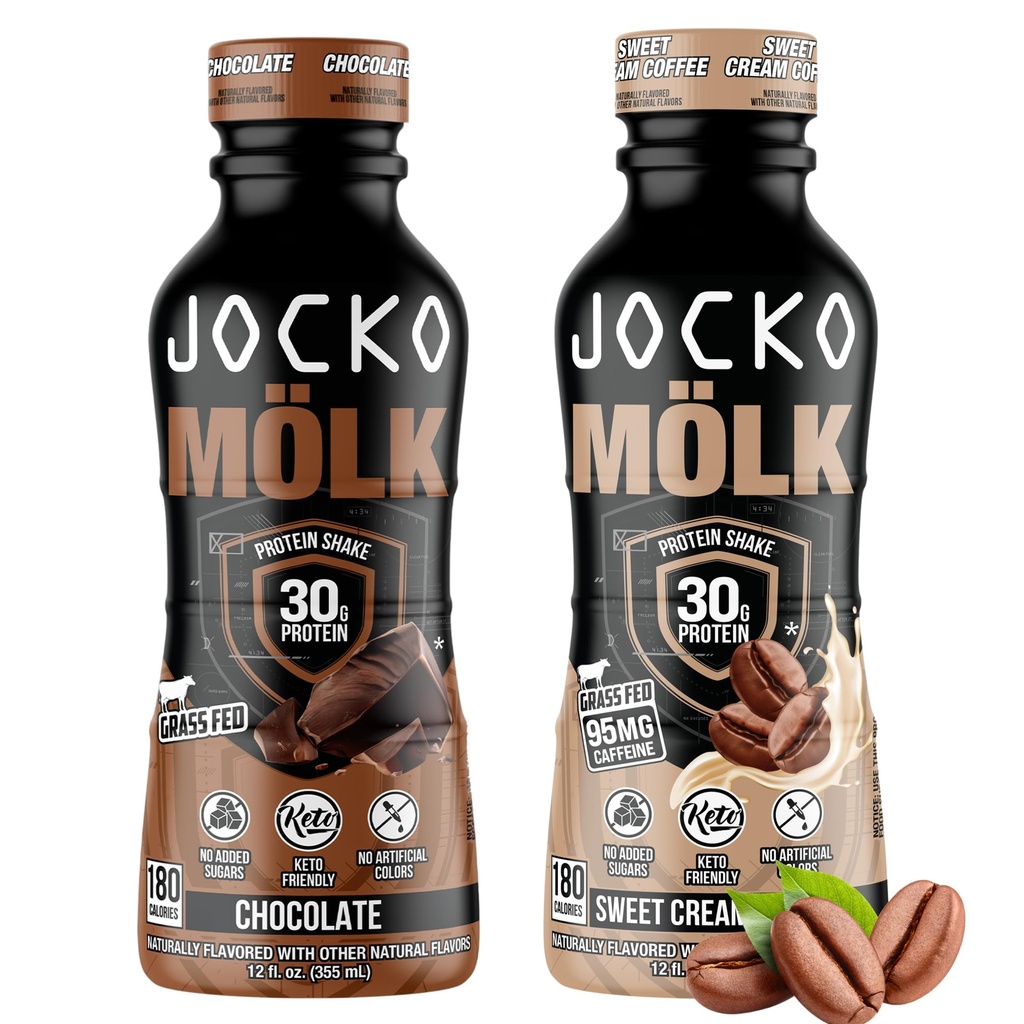 Jocko Fuel Mölk RDT Protein Shakes Bundle - Chocolat et crème sucrée Café (24 Pack)