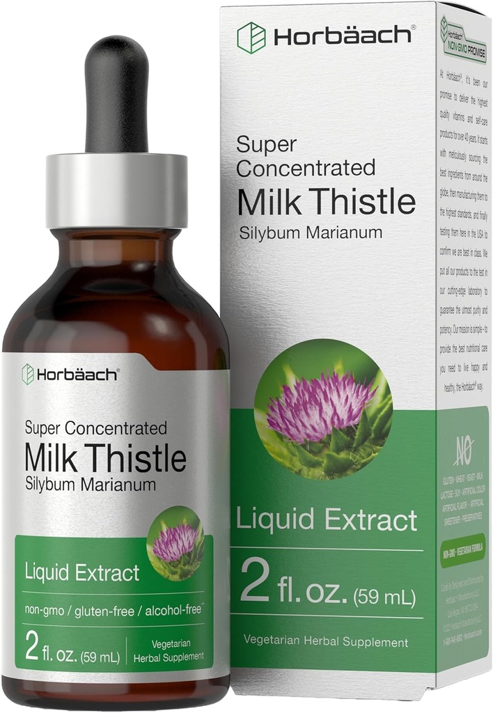 Horbäach Thistle de lait extrait liquide , 2 fl oz , Sans alcool , Supplément végétarien, sans OGM et sans gluten