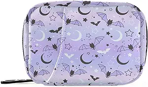 Pill Box Purple Bat Moon 7 Day Pill Case Travel Pill Organizer Bag with Zipper Portable Weekly Vitamine Medicine Supporter Pouch Bag