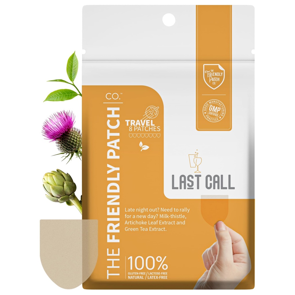 Le patch amical dernier appel Patch - Late Night Out - Plant Powered Patchs Wearable avec thé à la vigne, caféine, chardon de lait, extrait de feuille d'artichaut - Wellness 8 Pack