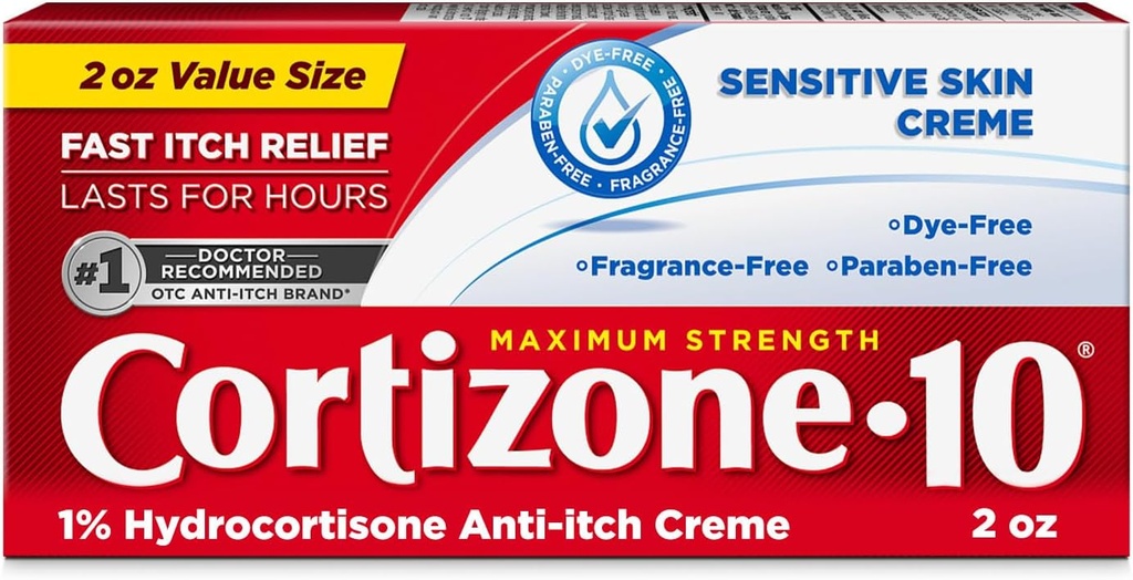 Cortizone 10 Résistance maximale Crème anti-démangeaison cutanée sensible, 1 % Hydrocortisone, 2 oz.