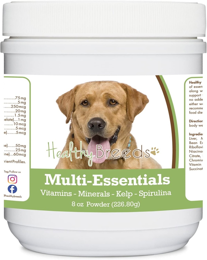Les races saines Labrador Retriever, Golden, Multi-Essentials Poudre pour chiens - un supplément idéal de vitamines, minéraux et antioxydants pour votre chien - 8 oz