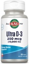 KAL Ultra Vitamine D3 10000 UI 250 mcg, Comprimés de vitamine D à haute puissance, Absorption de calcium, Supplément de soutien osseux et immunitaire, Désintégration rapide D-3 ActivTabs, 120 portions, 120 comprimés
