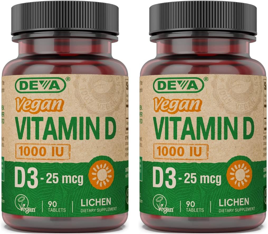 EVA Vitamine végétale supplément D3 - Comprimé une fois par jour avec 1000 UI - Cholecalciferol - Lichen Plant dérivé - 90 petits comprimés, 2-pack
