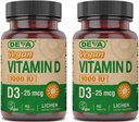 EVA Vitamine végétale supplément D3 - Comprimé une fois par jour avec 1000 UI - Cholecalciferol - Lichen Plant dérivé - 90 petits comprimés, 2-pack