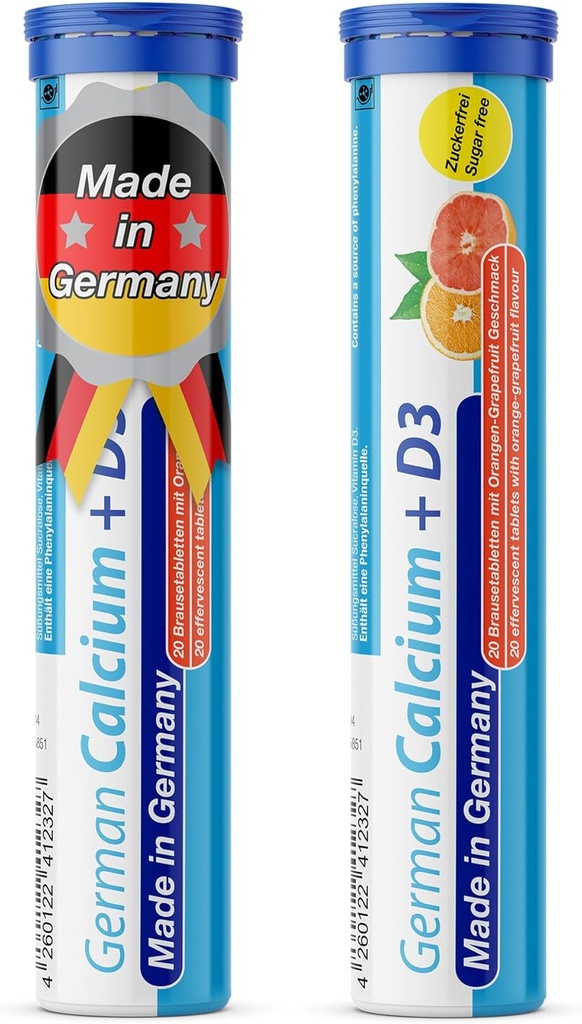 Calcium allemand + VIT. D - 40 comprimés effervescents de boisson végétarienne - Aromatisé aux pommes de terre - Fabriqué en Allemagne