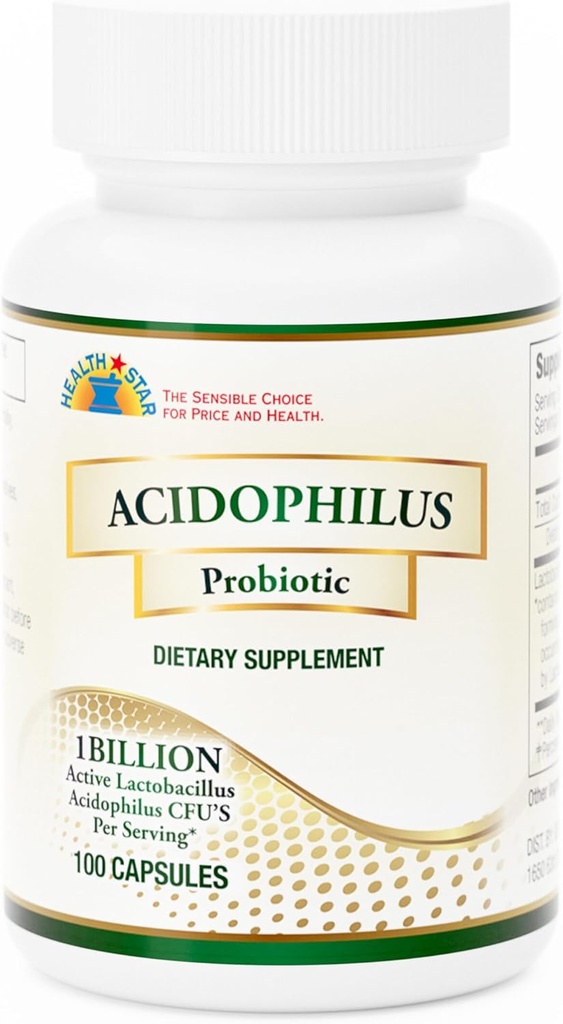 GeriCare Acidophilus 10mg Capsules probiotiques, soutient l'équilibre digestif de la fleur de glue, supplément alimentaire de boost immunitaire, (100 comte, paquet de 1)
