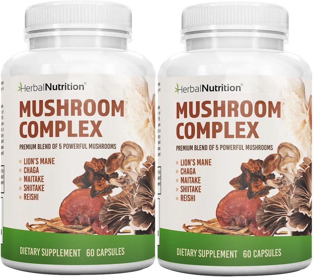 Nutrition des plantes Complexe de champignons 700mg à 1400mg. Les 5 champignons les plus puissants - Lions Mane, Reishi, Chaga, Maitake, Shiitake - soutient la santé immunitaire, la santé cérébrale nootrope pour la mémoire et la concentration