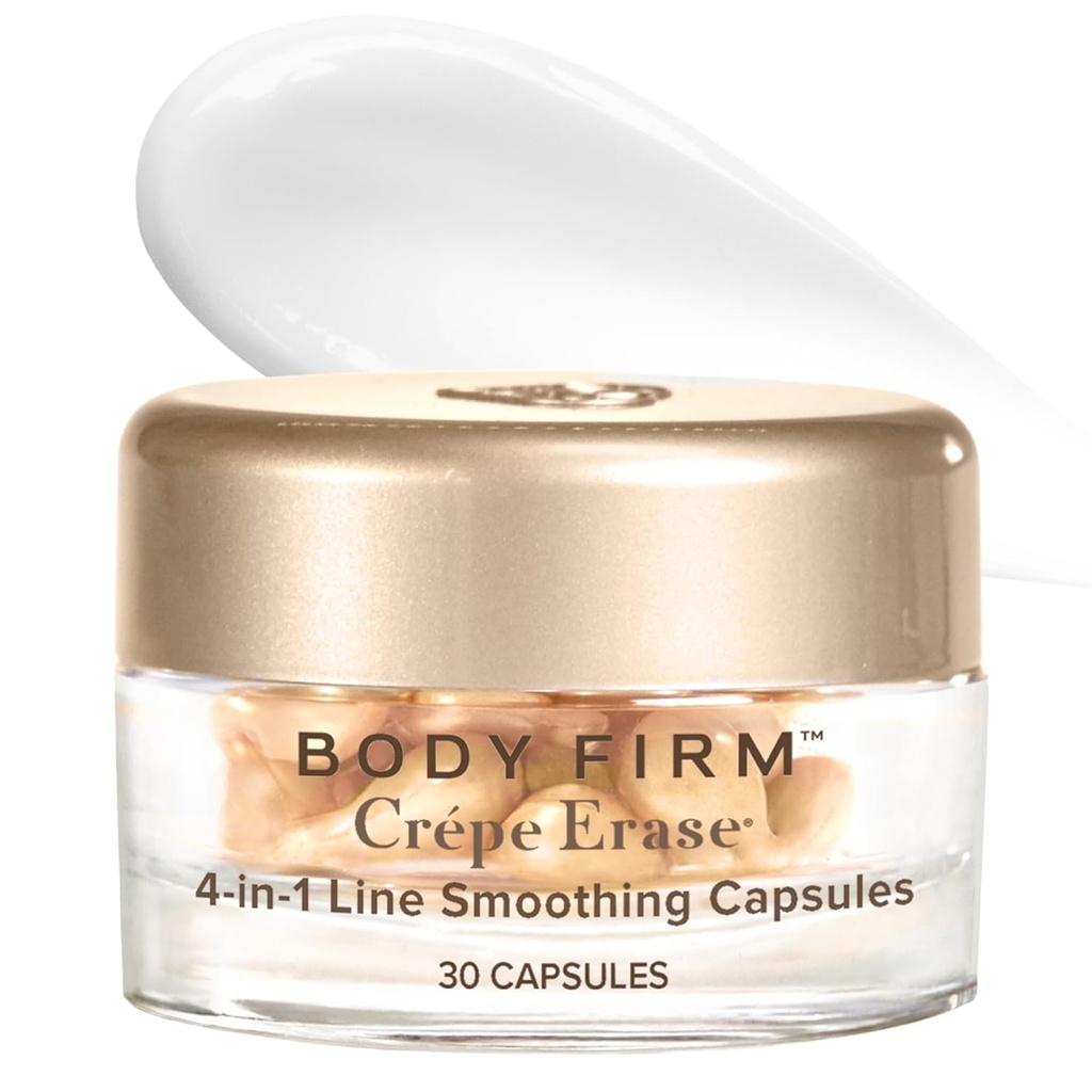 BODY FIRM Crepe Effacer les capsules lissant la ligne 4-en-1, le visage anti-âge, hydratant et le sérum oculaire avec l'acide hyaluronique et le peptide multi-chaîne pour les rides, la peau de crêpe et les lignes fines, 30 comtes