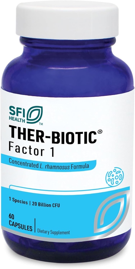 Klaire Labs SFI Health Ther-Biotic Factor 1 Probiotique - Lactobacillus Rhamnosus Espèce unique Probiotique - 20 milliards CFU - Gut + Immune Support - L Rhamnosus Probiotiques - Hypoallergénique (60 capsules)