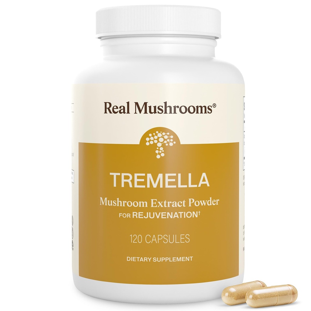 Véritables champignons Tremella Extrait de champignons 120 ct Mélange pour routine de bien-être quotidien - végétalien, non-OGM, compléments organiques de soutien humain