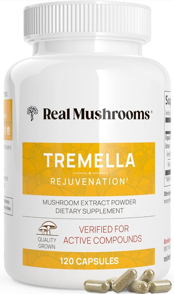 Véritables champignons Tremella Extrait de champignons 120 ct Mélange pour routine de bien-être quotidien - végétalien, non-OGM, compléments organiques de soutien humain