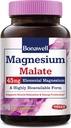 Malate de magnésium Bonawell, collé à l'acide malique, haute absorption, 45mg Magnésium élémentaire, relaxation musculaire et production d'énergie, bouchons faciles à avaler, pas de soja et laiterie gluten, végétalien et non OGM, 90 Cts