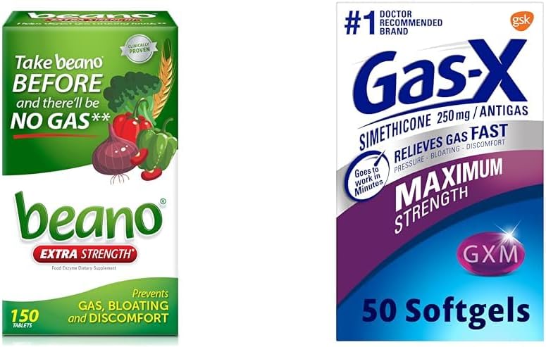 Beano Food Enzyme Dietary Supplement (complément diététique) Aide à digérer les aliments à teneur en gaz (comprimés) 150 comprimés et gaz-X Relief de gaz maximal avec Siméthicone 250 mg pour le dégel - 50 Compte