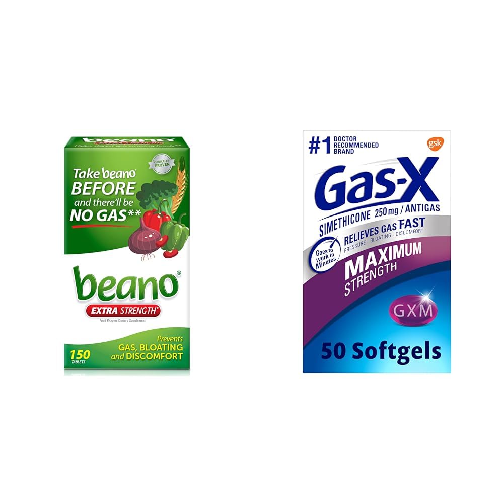Beano Food Enzyme Dietary Supplement (complément diététique) Aide à digérer les aliments à teneur en gaz (comprimés) 150 comprimés et gaz-X Relief de gaz maximal avec Siméthicone 250 mg pour le dégel - 50 Compte