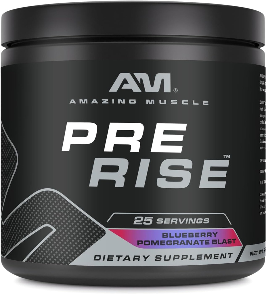Amazing Muscle Pre Rise | Pre-Workout Powder Supplement with Caffeine & Beta-Alanine for Men & Women | 25 Servings (25 Servings, Blueberry Pomegranate Blast)