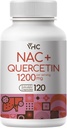 Supplément NAC VHC,Atyl L-Carnitine1200mg Plus Quercetin, Dose Optimum (1200mg + 100mg), 2 en 1 Formule double action N-acétyl-L-Cysteine avec Quercetin, pour Respiratoire, Foie, Immune, Fabriqué aux États-Unis