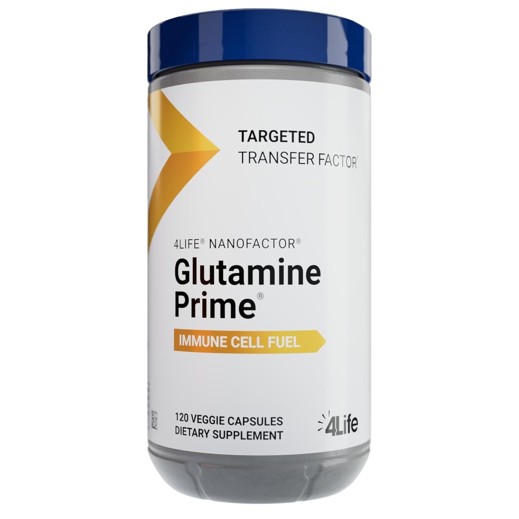 4Life Glutamine Prime - Cellules immunitaires avec Glutamine et améliorer la communication cellulaire avec NanoFactor - Bien-être et énergie - 120 Capsules de Veggie
