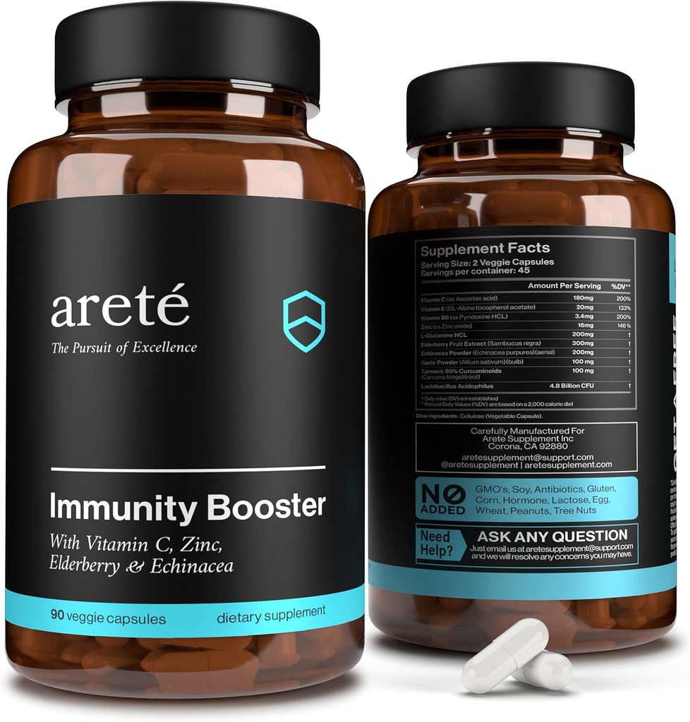 Supplément Premium Immunity Booster – 10 en 1 Booster du système naturel respiratoire et immunitaire, 90 capsules, vitamine C, zinc, sureau, curcumine curcumine, ail, probiotique Imune Boost Soutien Vitamines