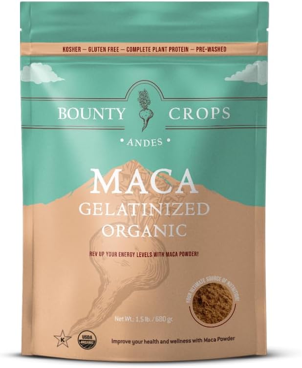 Poudre de maca biologique Gélatinisée 24 Oz (1,5 lb - 680 gr), Energy & Vitality Booster, Non-OGM & sans gluten, Péroun Superfood, certifié biologique