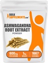 BulkSupplements.com Poudre d'extrait de racine Ashwagandha - supplément Ashwagandha, supplément à base de plantes - végétalien et sans gluten, 600mg par portion, 1kg (2,2lbs) (paquet de 1)