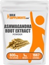 BulkSupplements.com Poudre d'extrait de racine Ashwagandha - supplément Ashwagandha, supplément à base de plantes - végétalien et sans gluten, 600mg par portion, 1kg (2,2lbs) (paquet de 1)