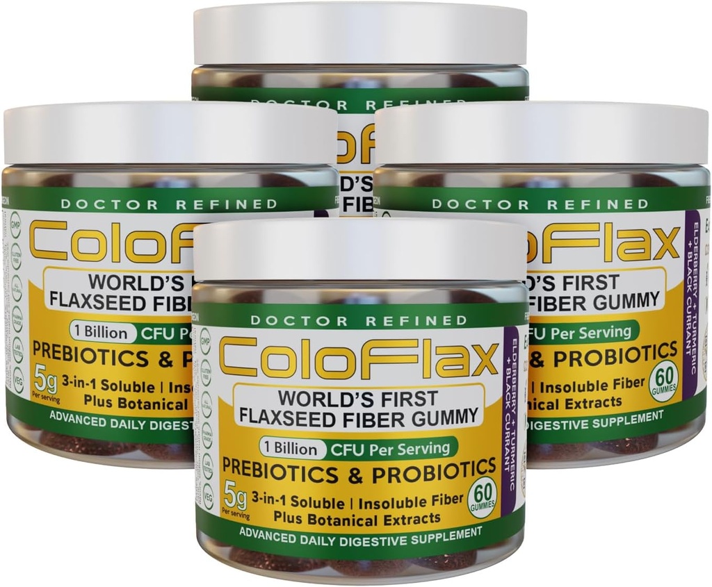 Fibre de lin biologique + Gommies probiotiques. Relief et régularité de la constipation sans la crampe pour les adultes, les Gommies Vegan Solubles et Insolubles Triple Fibre - 120 portions