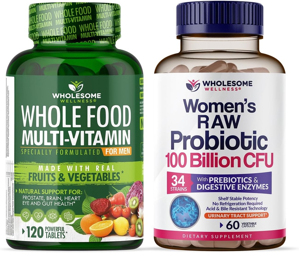Multivitamine alimentaire saine et bien-être pour les hommes + Probiotiques crus préparés par le Dr. pour les femmes