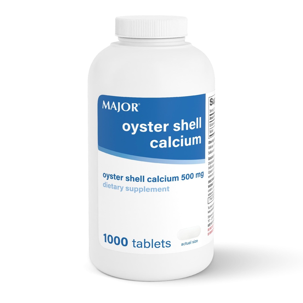 MAJOR Oyster Shell Calcium 500mg - Supplément alimentaire quotidien pour la santé des os et le soutien des articulations, supplément minéral pour les hommes et les femmes, sans gluten - 1000 comprimés (1 paquet)