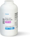 MAJOR Oyster Shell Calcium 500mg - Supplément alimentaire quotidien pour la santé des os et le soutien des articulations, supplément minéral pour les hommes et les femmes, sans gluten - 1000 comprimés (1 paquet)
