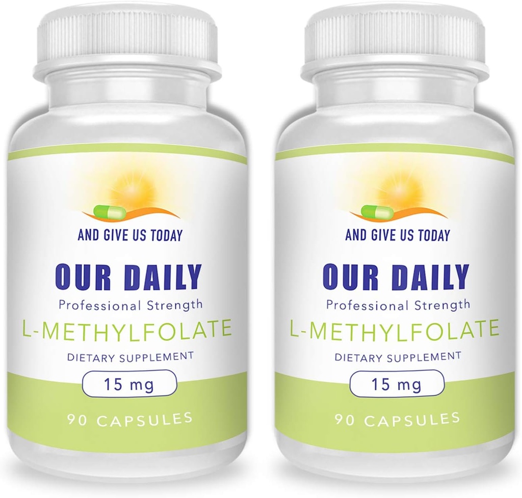 AND GIVE US TODAY OUR DAILY L-Methylfolate 15mg (2 Bottles) - 180 Capsules - Professional Strength Active Methyl Folate - 5-MTHF Supplement - Non GMO, Gluten Free, No Fillers