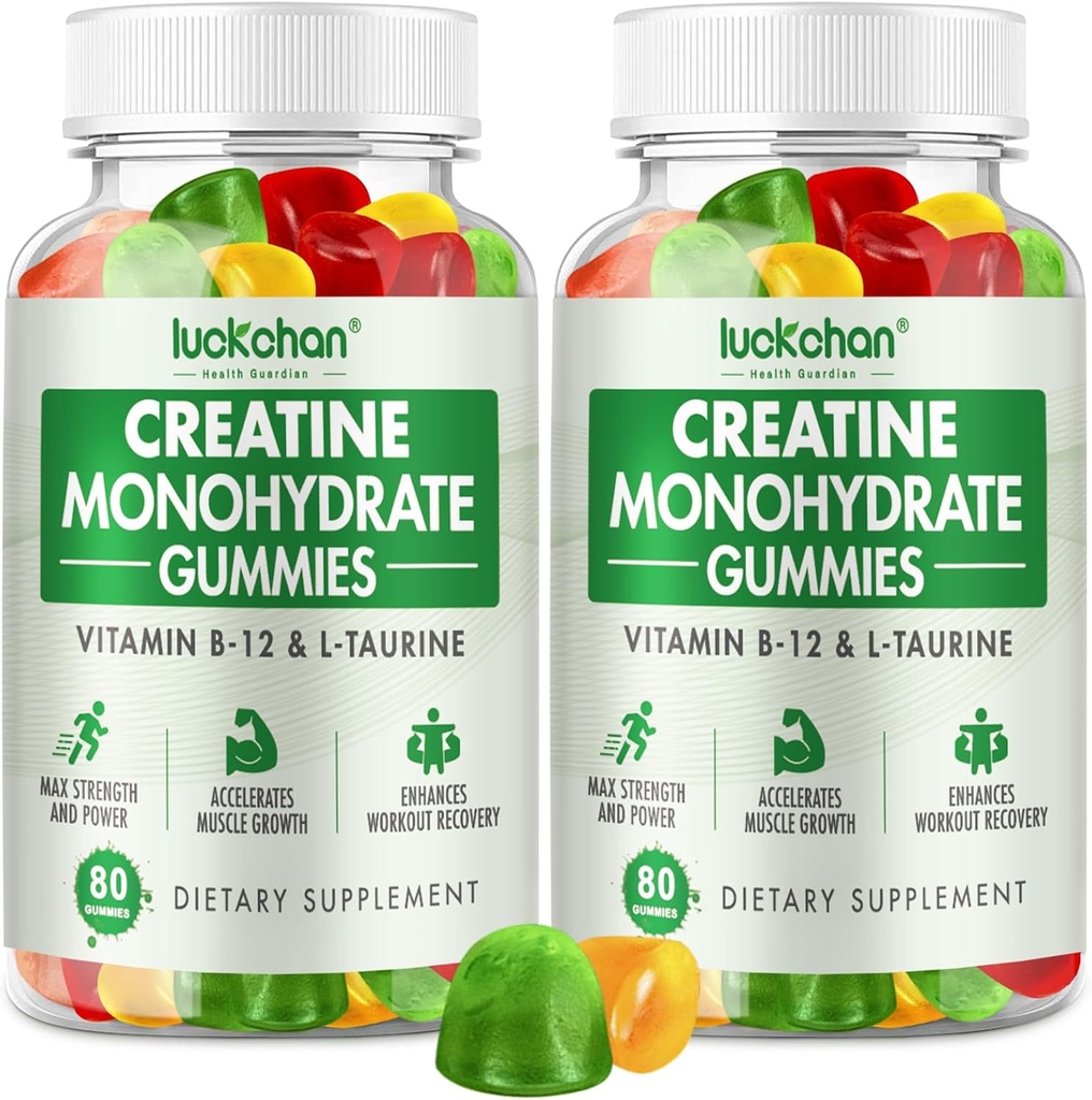 Creatine Monohydrate Gommies 5g - Créatine pour les femmes et les hommes - Supplément de préentraînement pour la force musculaire, constructeur musculaire, stimuler l'énergie faible sucre Gommies créatine à croquer 160 Compte