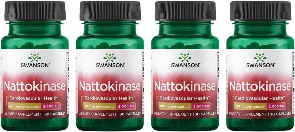 Swanson Nattokinase 2000 Unités Fibrinolytiques 100 Milligrammes 30 Capsules Enzyme (4 Pack)