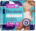 Parce que l'incontinence des adultes sous-vêtements pour la peau sensible - Femmes - Slips jetables de nuit premium, anti odor - blanc, petit/moyen - Absorbe 6 tasses - 16 Compte (paquet de 1)