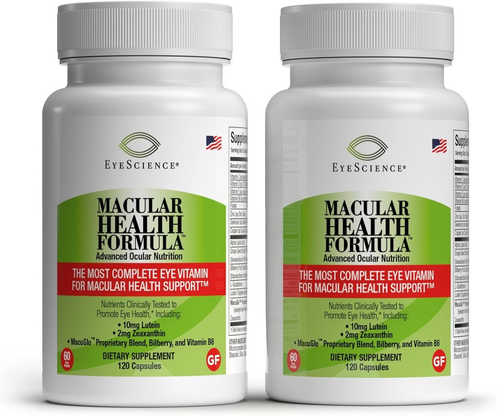EyeScience – Formule de santé maculaire – 120 capsules – Supplément nutritionnel complet pour la santé oculaire - contient de la lutéine, de la zéaxanthine, de la vitamine C, D, E et B6-2-Pack