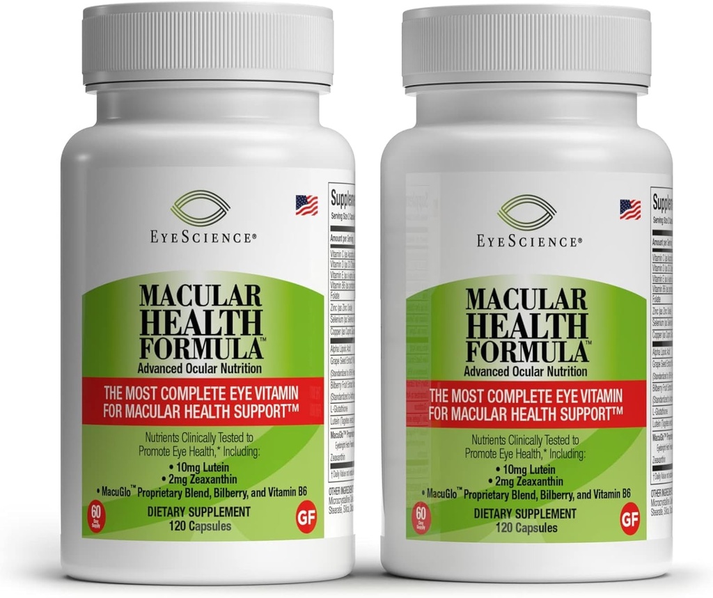 EyeScience – Macular Health Formula – 120 Capsules – Complete Nutritional Supplement for Eye Health - Contains Lutein, Zeaxanthin, Vitamin C, D, E & B6-2-Pack