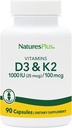 NaturesPlus Vitamines D3 (1000 UI) et K2 (100 mcg) - Végétarien, Sans gluten - 90 Capsules, 90 portions