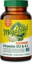 Megafood Vitamine D3 5000 UI (125 mcg) - Suppléments végétariens avec vitamine D3 K2 - Soutient les os, les dents, les muscles et la santé immunitaire - Non-OGM certifié - 60 Mini Capsules, 60 portions