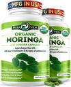 PURA VIDA MORINGA Capsules en poudre de moringa biologique d'origine unique. Moringa Leaf. Énergie, métabolisme, et soutien immunitaire. 120ct. 500mg Caps. (Pack de 2)