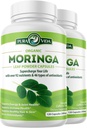 PURA VIDA MORINGA Capsules en poudre de moringa biologique d'origine unique. Moringa Leaf. Énergie, métabolisme, et soutien immunitaire. 120ct. 500mg Caps. (Pack de 2)