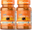 Puritan's Pride Premium Lutigold Lutein Caroténoïde 20mg avec Zeaxanthin pour les hommes et les femmes, complément alimentaire pour le soutien de la santé des yeux, 8 mois d'approvisionnement, 120 Softgels faciles à avaler, 2 Pack