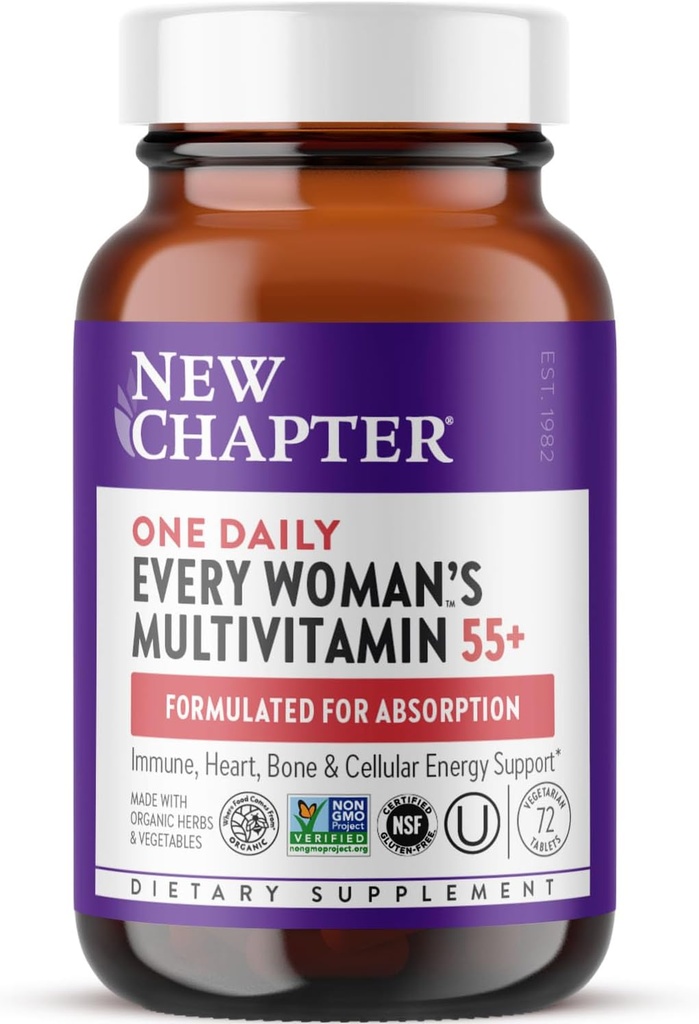 Nouveau chapitre Multivitamine féminine 50 Plus pour l'énergie cellulaire, le cœur et le soutien immunitaire avec 20 nutriments + Astaxanthine - Chaque jour 55+, doux sur l'estomac, 72 comte