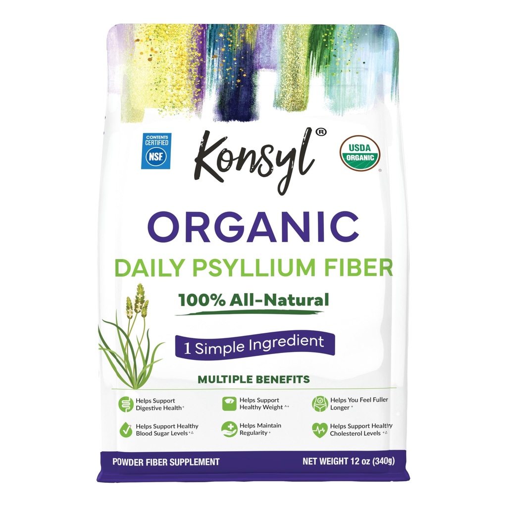 Poudre de musc de Psyllium biologique de Konsyl, 5g de fibre soluble à base de plantes par portion – USDA biologique, non-OGM, sans gluten, sans sucre, végétalien, 12 once (paquet de 1)
