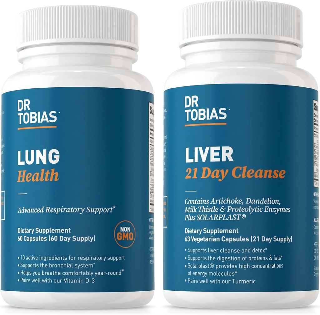 Dr Tobias Lung Health & Liver Nettoyez 21 jours pour le lung et le foie Nettoyez et détoxez avec la vitamine C, Butterbur, Quercetin, Solarplast, Artichaut, Thistle de lait