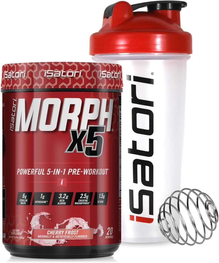 iSatori Morph Xtreme avant l'entraînement intense - Bombsicle (20 portions) Bouteille de mélange classique (Bouteille claire avec haut rouge)