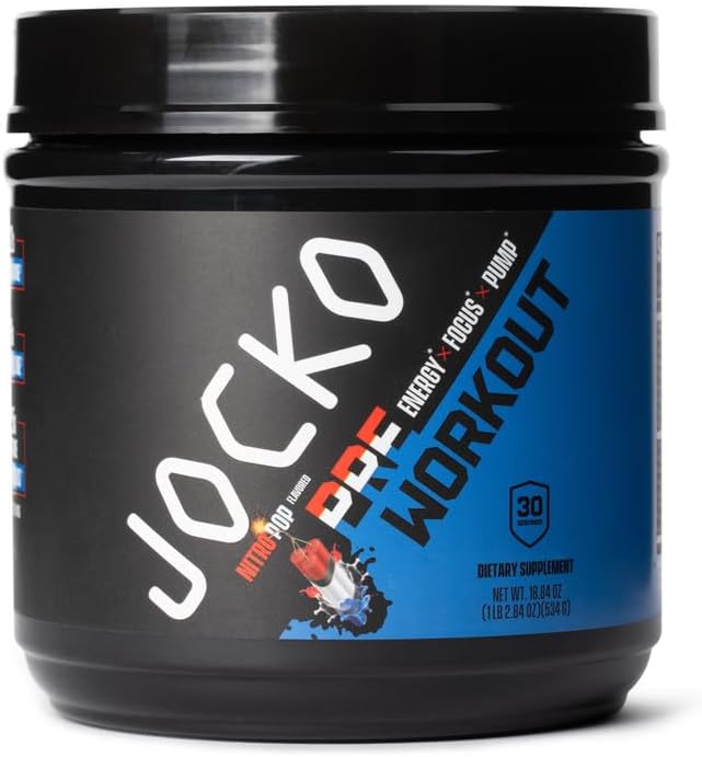 Jocko carburant pré entraînement pour les hommes et les femmes - haute Stim faible mélange de sucre avec Beta Alanine + L-Citrulline, le soutien de la pompe musculaire, énergie, et récupération, 200mg de caféine Nitro Pop, 30 portions 1,31lbs (594 G)