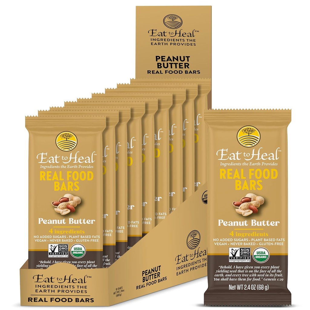 Beurre d'arachide MangeToHeal Butter Real Food Bar - Organic Vegan Healthy Haute Protein Bars - Remplacement de repas à faible teneur en sucre, non OGM, jamais cuit, à base de plantes, sans gluten - conçu pour profiter, non assis sur des étagères