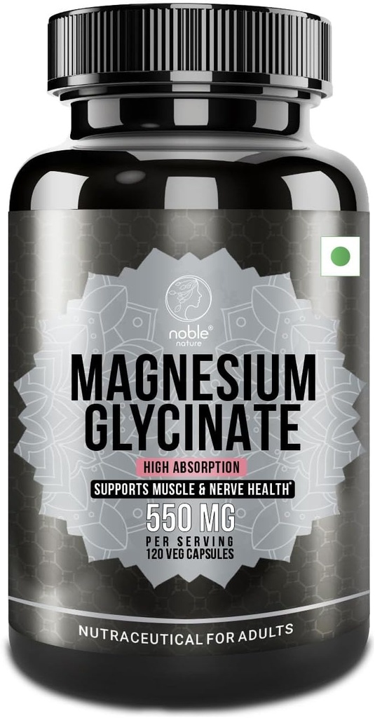 Haute absorption Magnésium Glycinate 550mg - 120 Capsules de Veg - 4 mois d'approvisionnement