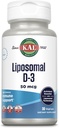 KAL Liposomique Vitamine D3 50 mcg, Haute Absorption Vitamine D, Technologie liposomique, Soutien immunitaire à haute puissance, Capsules végétaliennes, Sans gluten, Pas de soja, 30 portions