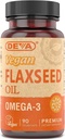 Deva Vegan Omega-3 Supplément à l'huile de lin - 1000 MG par portion - pressé à froid et non raffiné - Huile de poisson Alternative - avec Omega-3 ALA - 90 capsules, 1-pack